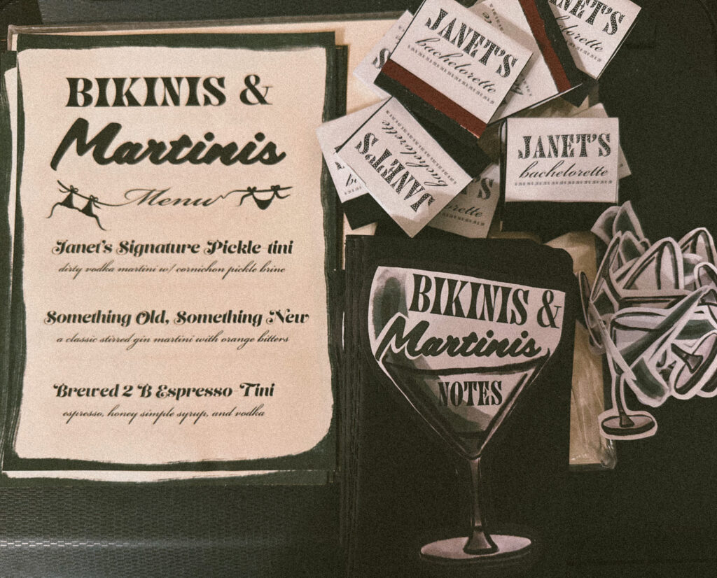 printed details bach party bachelorette bachelor cocktail class book private bartender martini old fashioned