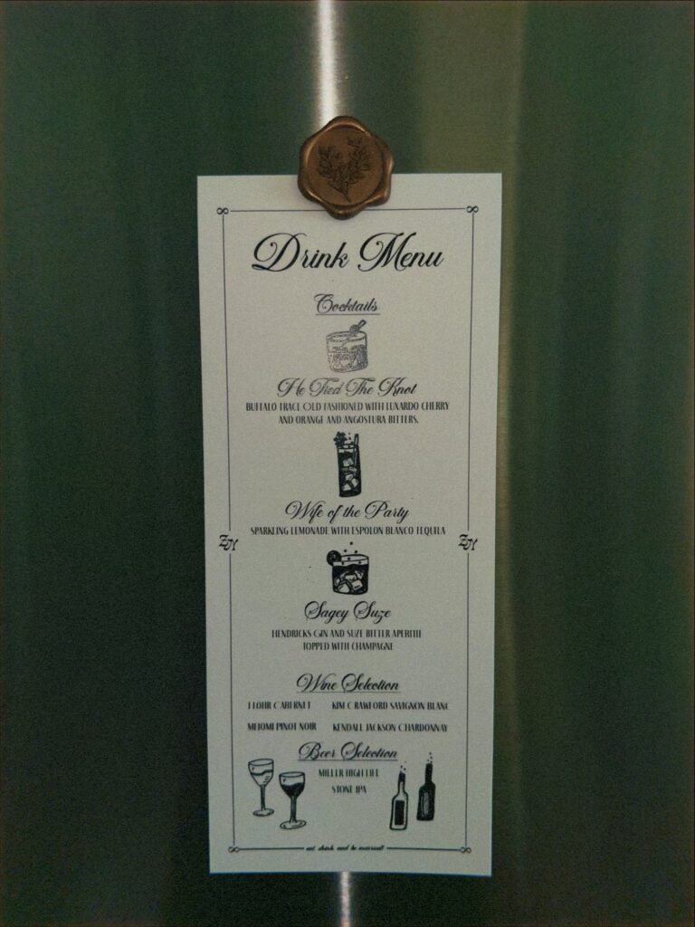wedding cocktail menu custom menu simple illustration design bar drink special event custom